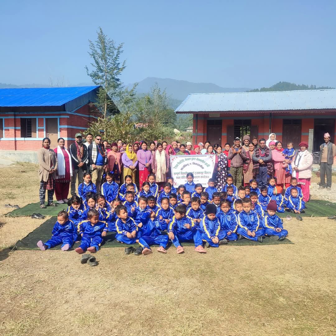 group of students after receiving donation from resham firiri nepal