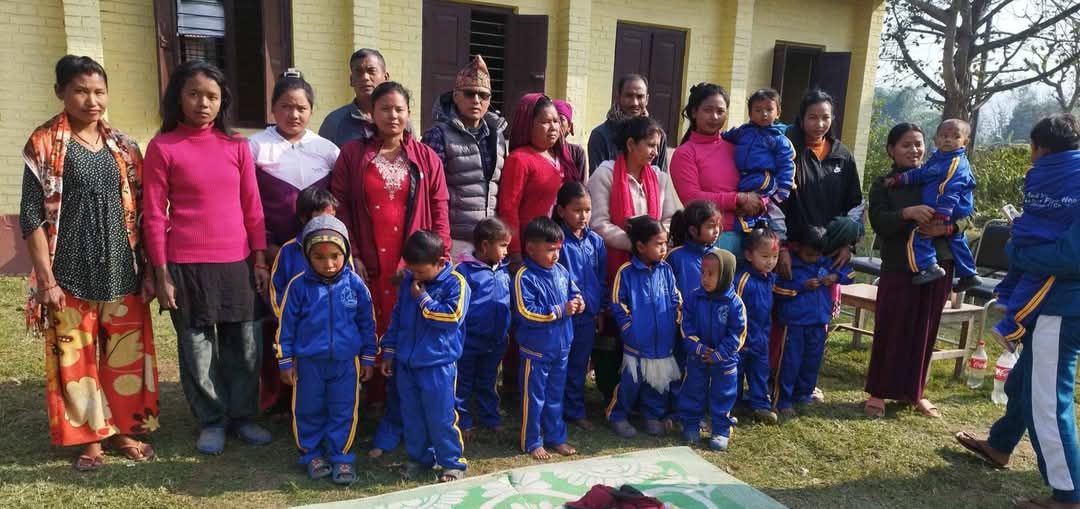 group of students after receiving donation from resham firiri nepal